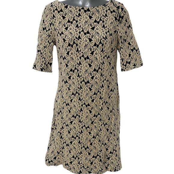 Vintage Adrianna Papell Floral Dress Black Cream Flowers Zipper Women's Size 6 - Picture 1 of 9